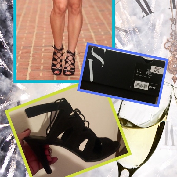 VERA WANG- Black lace up peep toe heels - Picture 2 of 3